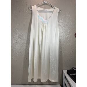 Vanity Fair Night‎ Gown Sleep Wear Womens White Sleeveless Floral Size Large